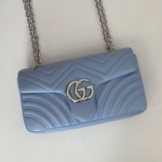 Replica Borsa a spalla media Gucci GG Marmont 837267 Blu Imitazioni Falso