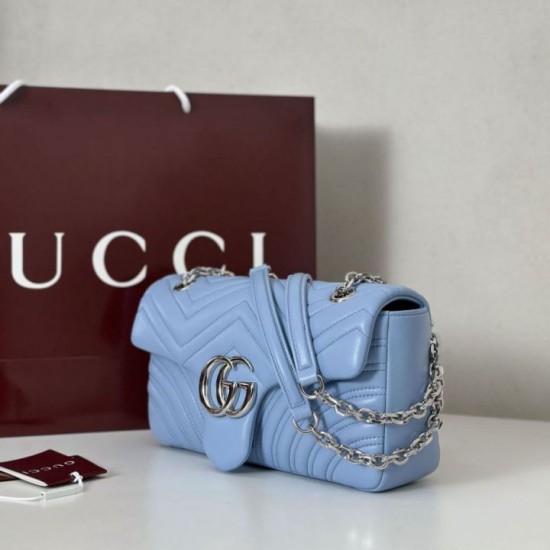 Replica Borsa a spalla media Gucci GG Marmont 837267 Blu Imitazioni Falso