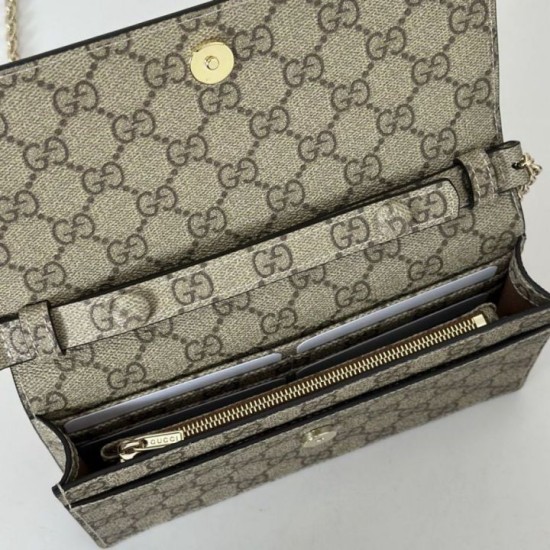 Replica Emblema Gucci GG Portafoglio con catena 838151 Marrone Imitazioni Falso