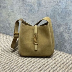 Replica Borsa hobo mini morbida YSL Saint Laurent Le 5 À 7 in pelle scamosciata gialla Imitazioni Falso