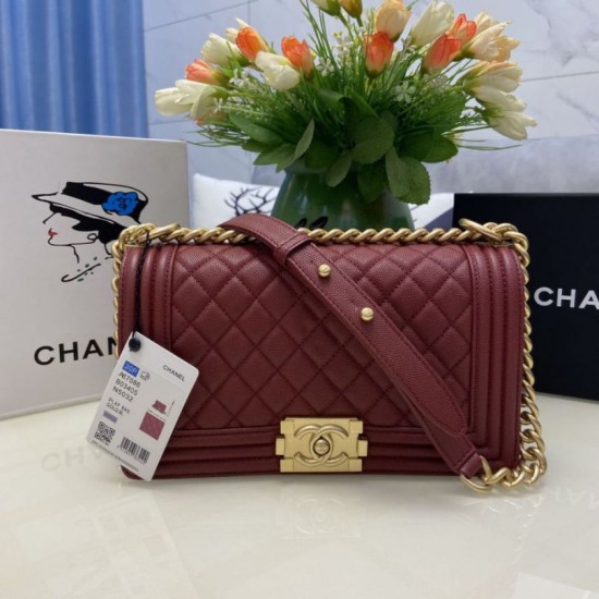 Replica Borsa Chanel Boy Flap Classic A67086 Pelle di vitello granata hardware oro/argento bordeaux Imitazioni Falso