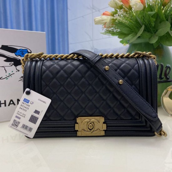 Replica Borsa Chanel Boy Flap Classic A67086 Pelle di vitello granata hardware bronzo nera Imitazioni Falso