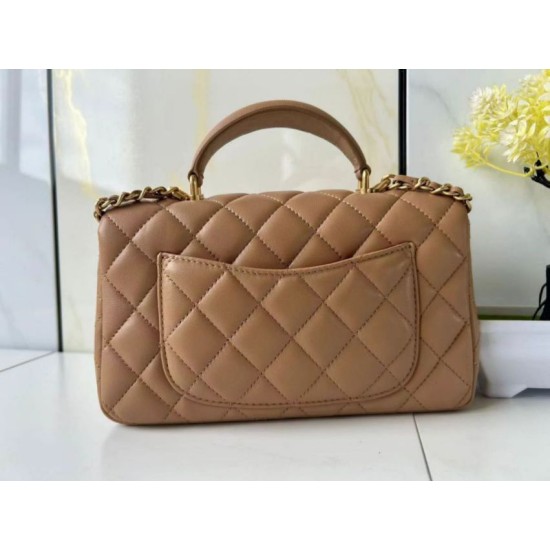 Replica Borsa Chanel 25SS Mini Flap Vintage con Manico Superiore AS2431 Albicocca Imitazioni Falso