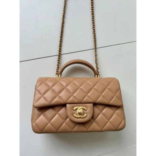 Replica Borsa Chanel 25SS Mini Flap Vintage con Manico Superiore AS2431 Albicocca Imitazioni Falso