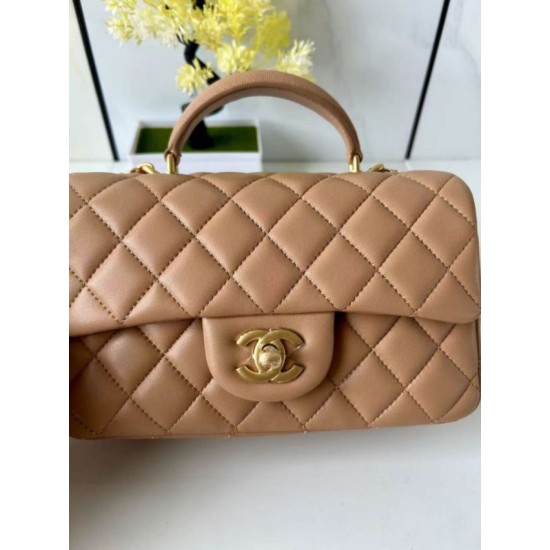 Replica Borsa Chanel 25SS Mini Flap Vintage con Manico Superiore AS2431 Albicocca Imitazioni Falso