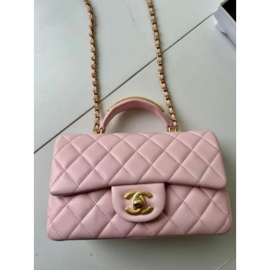 Replica Borsa Chanel 25SS Mini Flap Vintage con Manico Superiore AS2431 Rosa Imitazioni Falso