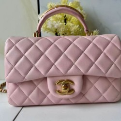 Replica Borsa Chanel 25SS Mini Flap Vintage con Manico Superiore AS2431 Rosa Imitazioni Falso