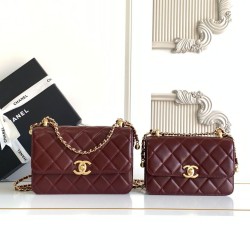 Replica Borsa Chanel 25A Mini/Piccola Flap con Catena Dorata AS2649 AS2615 Bordeaux Imitazioni Falso