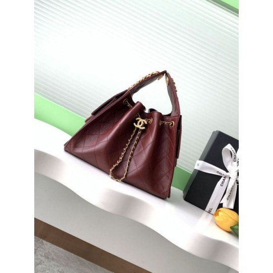 Replica Borsa a secchiello Chanel 25C grande/piccola in pelle di vitello granata AS5311 AS5293 Borgogna Imitazioni Falso