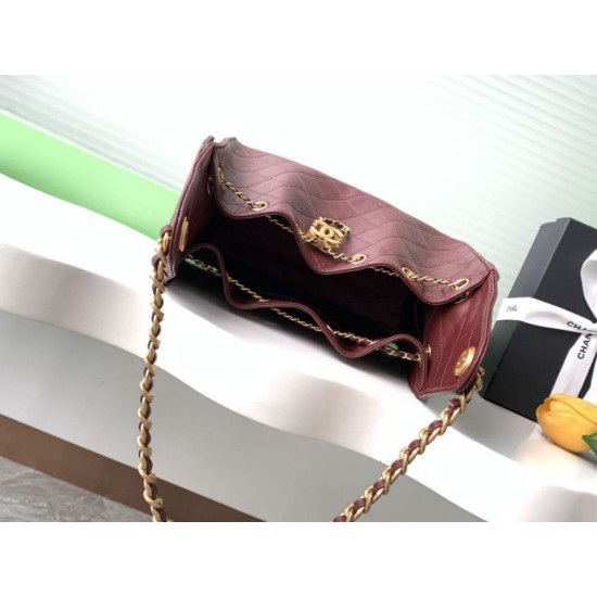 Replica Borsa a secchiello Chanel 25C grande/piccola in pelle di vitello granata AS5311 AS5293 Borgogna Imitazioni Falso