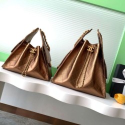 Replica Borsa a secchiello Chanel 25C grande/piccola in pelle di vitello granata AS5311 AS5293 Oro scuro Imitazioni Falso
