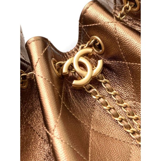 Replica Borsa a secchiello Chanel 25C grande/piccola in pelle di vitello granata AS5311 AS5293 Oro scuro Imitazioni Falso