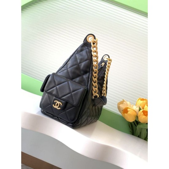Replica Borsa hobo Chanel 25C grande/maxi metallizzata AS5339 AS5302 Nero Imitazioni Falso