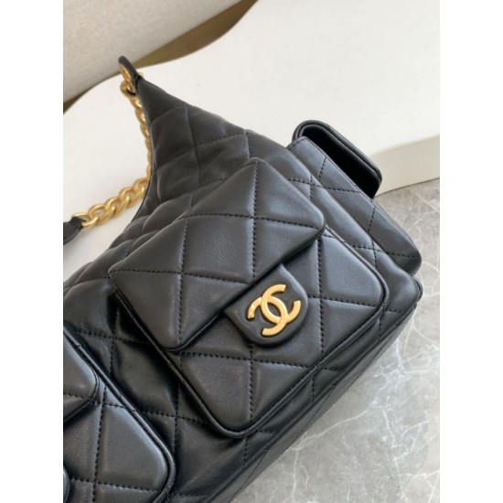 Replica Borsa hobo Chanel 25C grande/maxi metallizzata AS5339 AS5302 Nero Imitazioni Falso