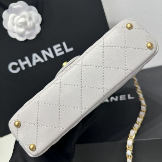 Replica Borsa Chanel 25P piccola con patta e manico superiore AS5355 Bianca Imitazioni Falso
