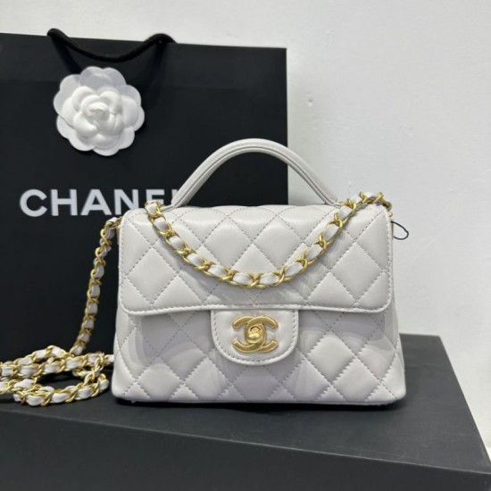Replica Borsa Chanel 25P piccola con patta e manico superiore AS5355 Bianca Imitazioni Falso