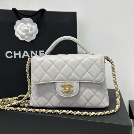 Replica Borsa Chanel 25P piccola con patta e manico superiore AS5355 Bianca Imitazioni Falso