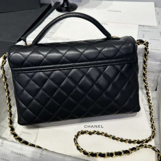 Replica Borsa Chanel 25P con patta e manico superiore AS5356 Nera Imitazioni Falso