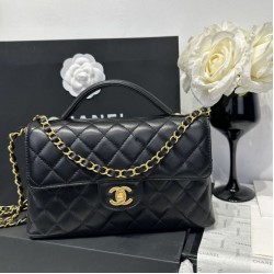 Replica Borsa Chanel 25P con patta e manico superiore AS5356 Nera Imitazioni Falso