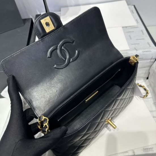 Replica Borsa Chanel 25P con patta e manico superiore AS5356 Nera Imitazioni Falso