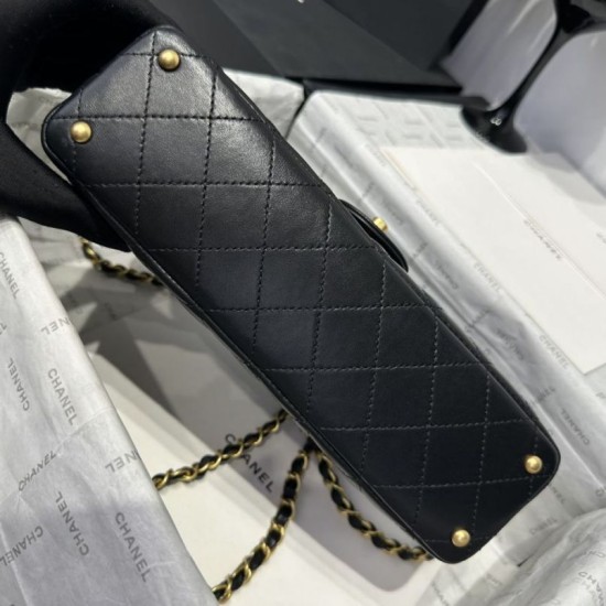 Replica Borsa Chanel 25P con patta e manico superiore AS5356 Nera Imitazioni Falso