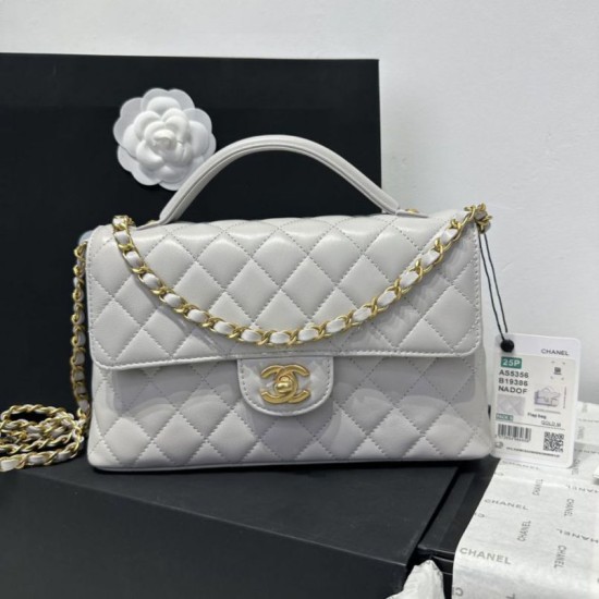 Replica Borsa Chanel 25P con patta e manico superiore AS5356 Beige Imitazioni Falso