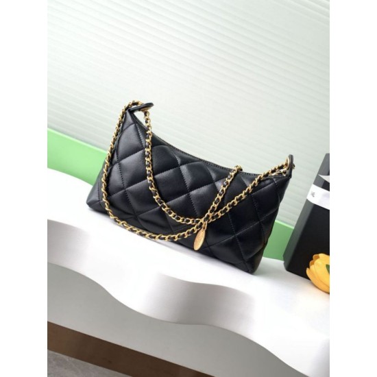 Replica Borsa hobo Chanel 25S AS5528 Metallo dorato Nero Imitazioni Falso