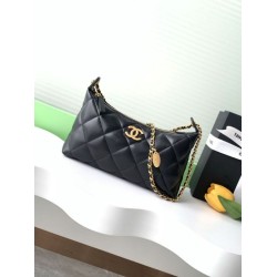 Replica Borsa hobo Chanel 25S AS5528 Metallo dorato Nero Imitazioni Falso
