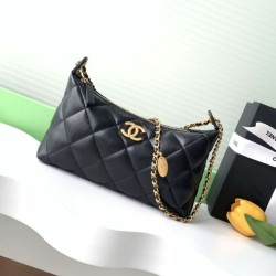 Replica Borsa hobo Chanel 25S AS5528 Metallo dorato Nero Imitazioni Falso