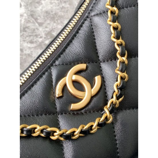 Replica Borsa hobo Chanel 25S AS5528 Metallo dorato Nero Imitazioni Falso