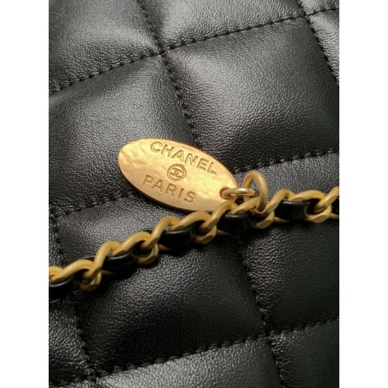 Replica Borsa hobo Chanel 25S AS5528 Metallo dorato Nero Imitazioni Falso