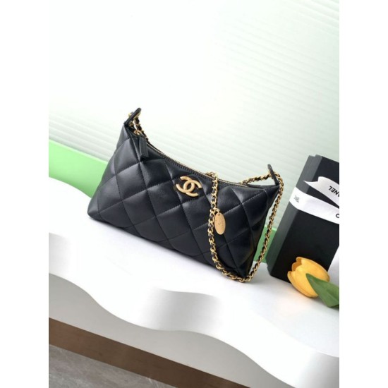 Replica Borsa hobo Chanel 25S AS5528 Metallo dorato Nero Imitazioni Falso