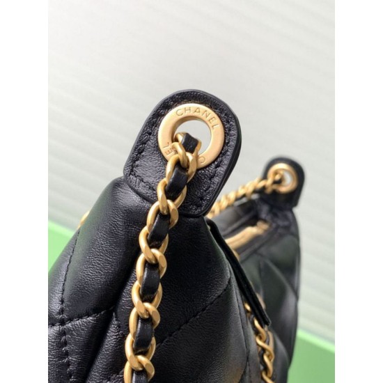 Replica Borsa hobo Chanel 25S AS5528 Metallo dorato Nero Imitazioni Falso