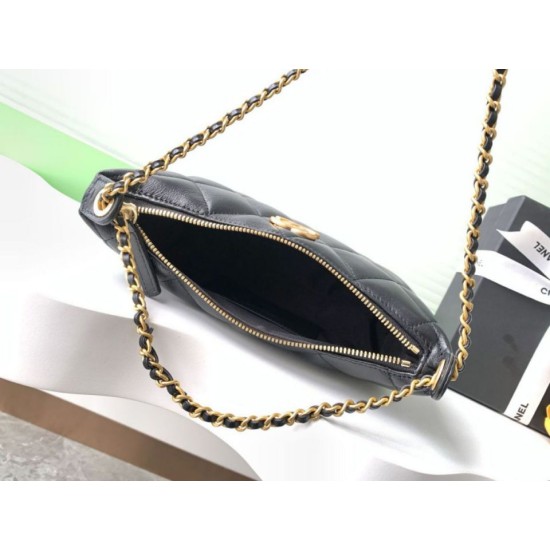 Replica Borsa hobo Chanel 25S AS5528 Metallo dorato Nero Imitazioni Falso