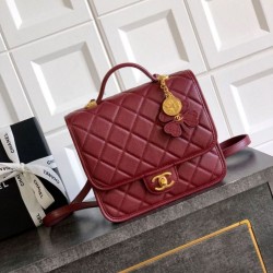 Replica Zaino Chanel 25B Clover Series Vintage AS5715 Pelle di vitello granata Rosso Imitazioni Falso