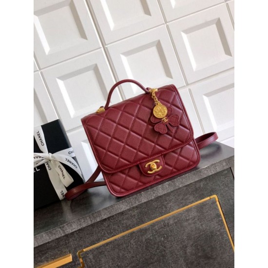 Replica Zaino Chanel 25B Clover Series Vintage AS5715 Pelle di vitello granata Rosso Imitazioni Falso