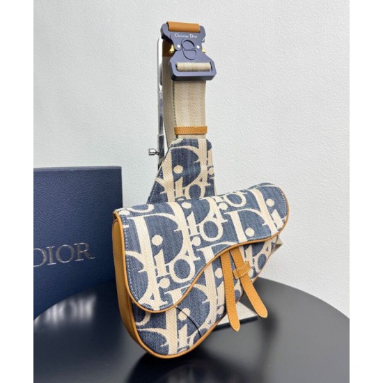 Replica Borsa Saddle Dior Dior Oblique denim jacquard Blu Imitazioni Falso