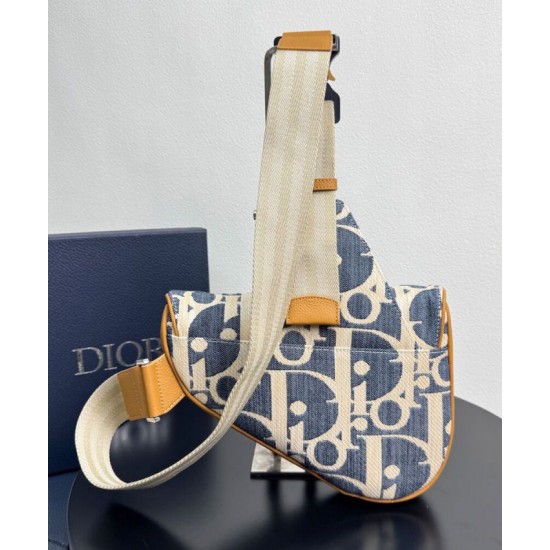 Replica Borsa Saddle Dior Dior Oblique denim jacquard Blu Imitazioni Falso