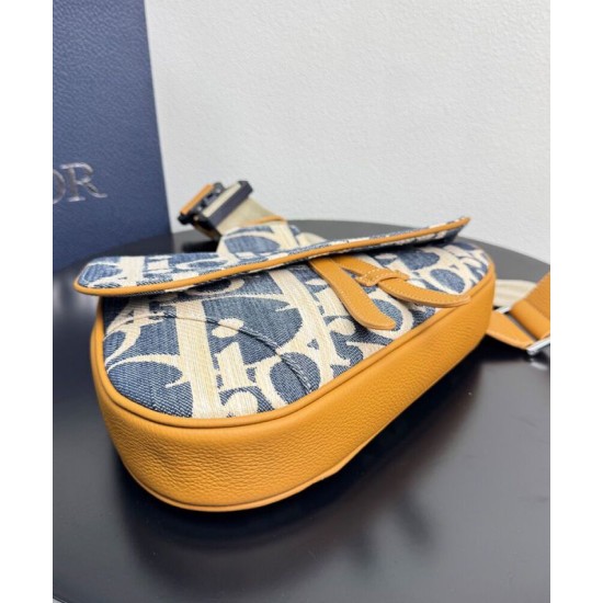 Replica Borsa Saddle Dior Dior Oblique denim jacquard Blu Imitazioni Falso