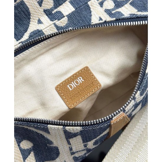 Replica Borsa Saddle Dior Dior Oblique denim jacquard Blu Imitazioni Falso