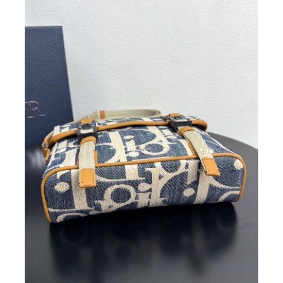 Replica Borsa a tracolla Dior Hit The Road con patta Dior Dior Oblique denim jacquard Blu Imitazioni Falso