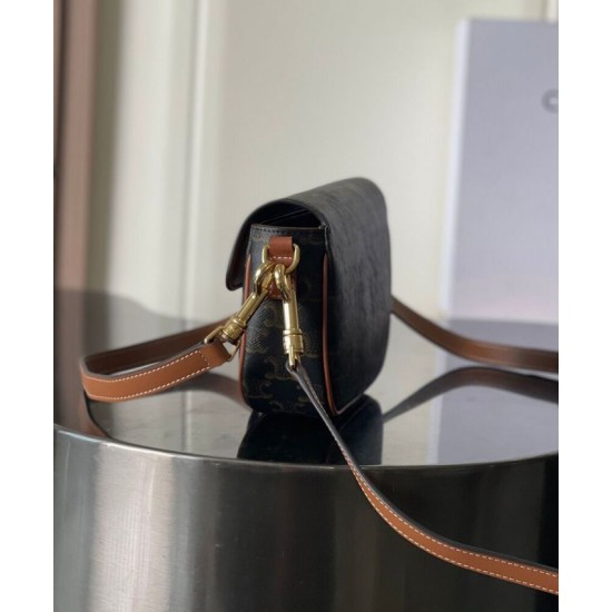 Replica Borsa a tracolla Celine Folcd Caffè scuro Imitazioni Falso