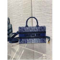 Migliore Repliche Dior Mini Book Tote con Tracolla Blu Denim Oblique Jacquard Economiche Outlet Online