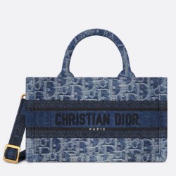 Migliore Repliche Dior Mini Book Tote con Tracolla Blu Denim Oblique Jacquard Economiche Outlet Online