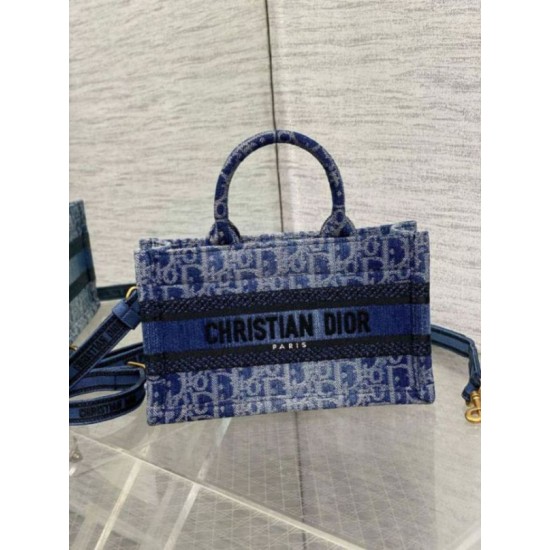 Migliore Repliche Dior Mini Book Tote con Tracolla Blu Denim Oblique Jacquard Economiche Outlet Online