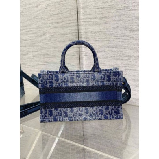 Migliore Repliche Dior Mini Book Tote con Tracolla Blu Denim Oblique Jacquard Economiche Outlet Online