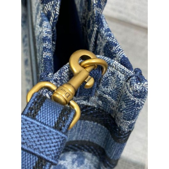 Migliore Repliche Dior Mini Book Tote con Tracolla Blu Denim Oblique Jacquard Economiche Outlet Online