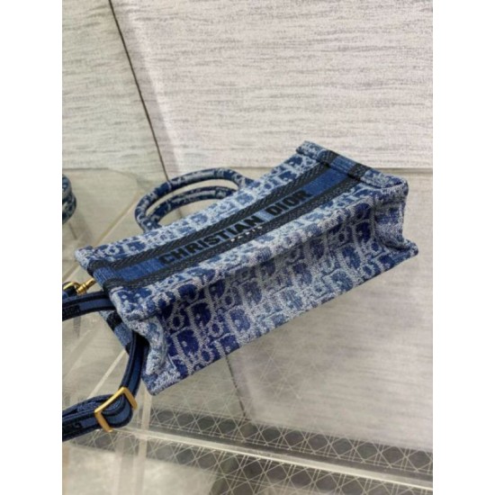 Migliore Repliche Dior Mini Book Tote con Tracolla Blu Denim Oblique Jacquard Economiche Outlet Online