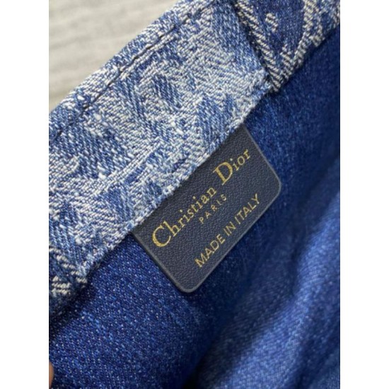 Migliore Repliche Dior Mini Book Tote con Tracolla Blu Denim Oblique Jacquard Economiche Outlet Online