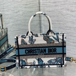 Miglior Falso Borsa Dior Mini Book Tote con tracolla Ricamo Toile de Jouy Messico blu Economiche Premium